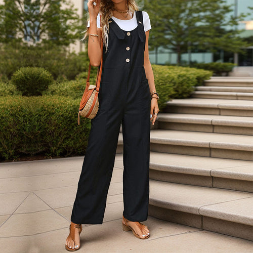 Damen Lässiger Jumpsuit mit praktischen Taschen und Knopfdetails EB