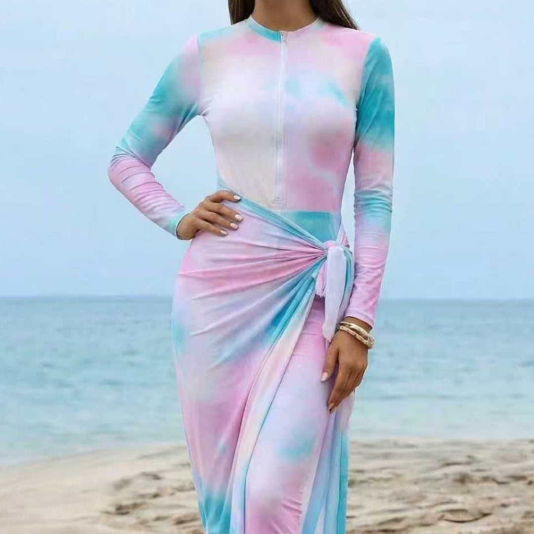 Damen Eleganter Surfanzug mit Reißverschluss und Wickeldetail EB