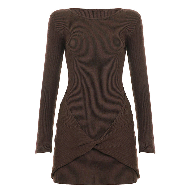Damen nan geripptes Minikleid mit Wickel-Twist und figurbetonter Silhouette EB