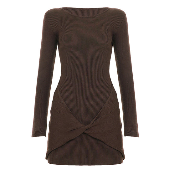 Damen nan geripptes Minikleid mit Wickel-Twist und figurbetonter Silhouette EB