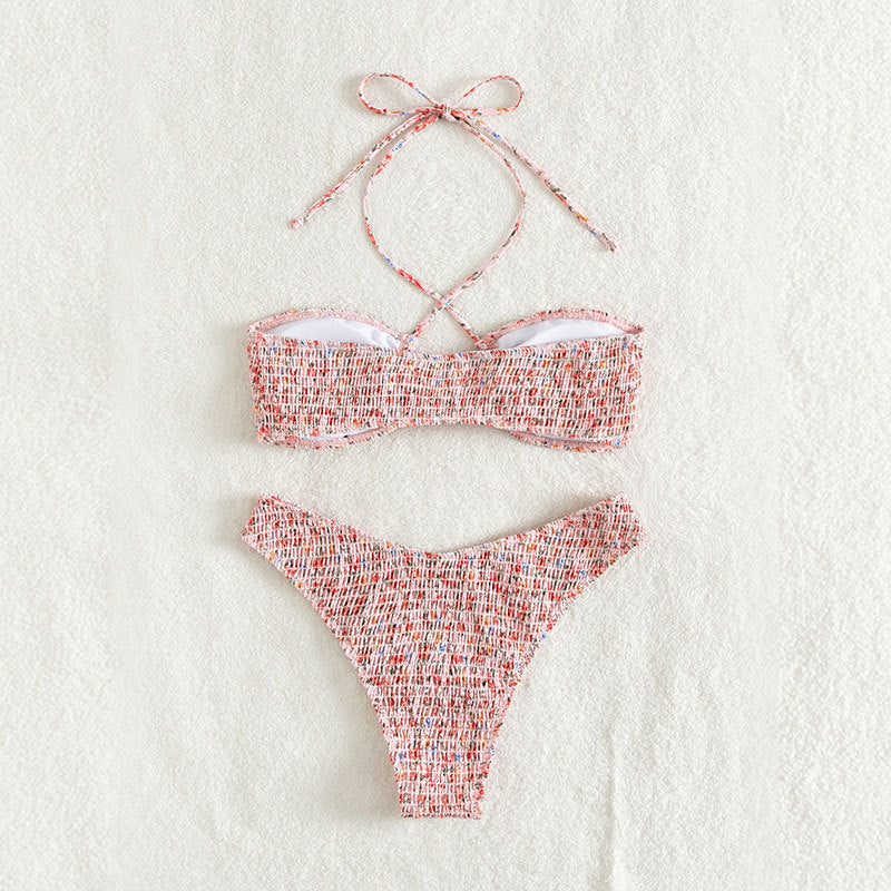 Damen Bandeau-Bikini mit verspieltem Wickeldetail und Rüschendesign EB