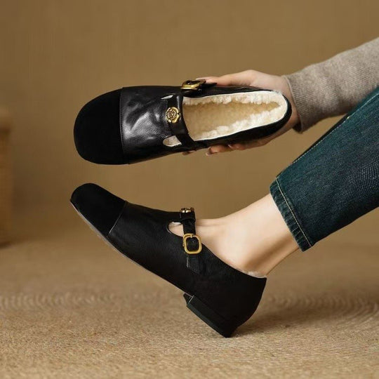 Damen elegante Mokassins mit modischen Schnallen und weichem Innenfutter EB