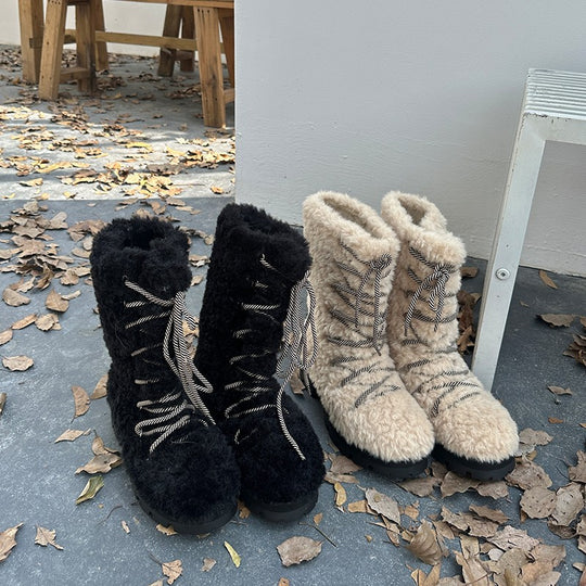 Damen Warmfutter Stiefel mit robuster Sohle und modischem Schnürdesign EB