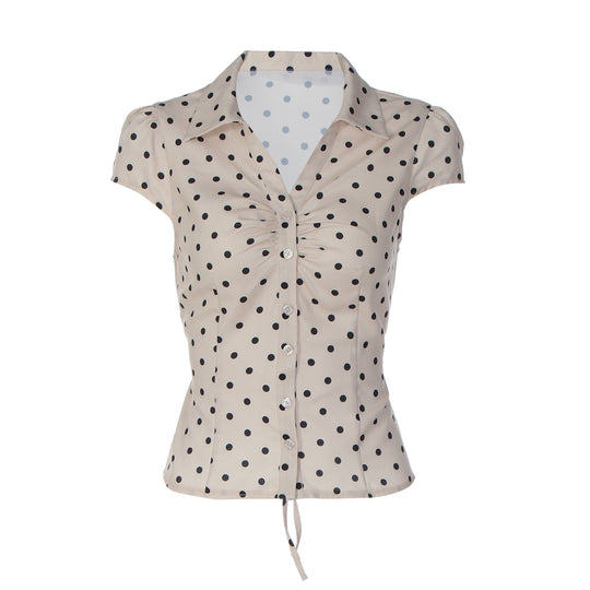Damen Polka-Dots Bluse mit raffiniertem Knopfdesign EB