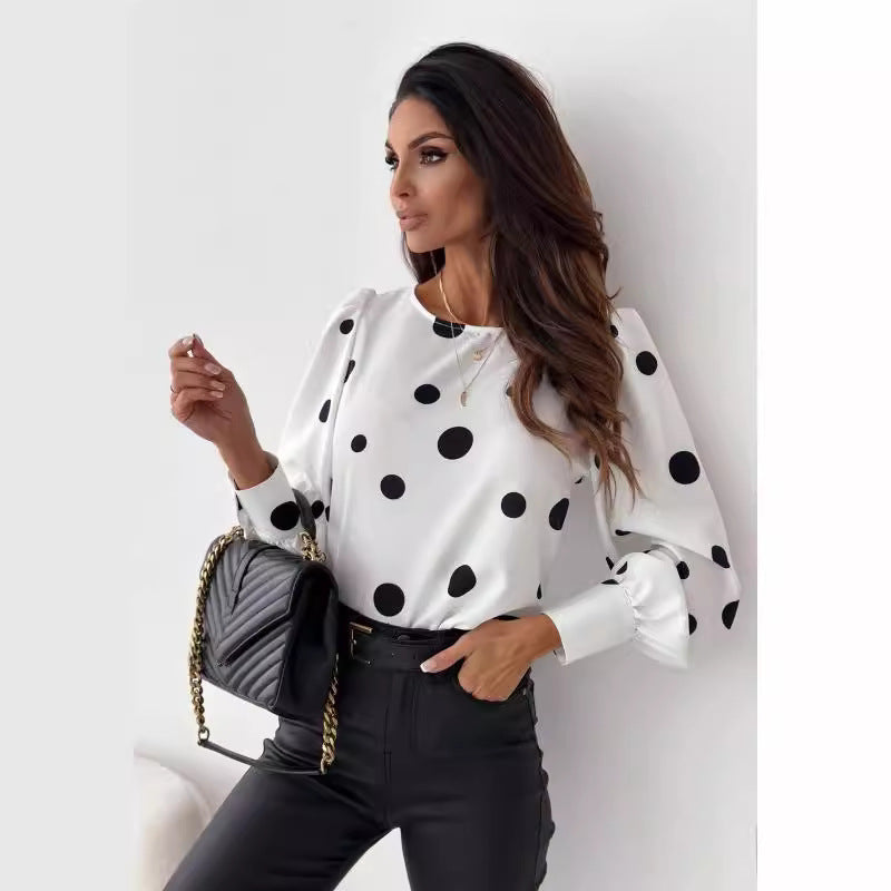 Damen Bluse mit Polka-Dots und elegantem Schnitt EB