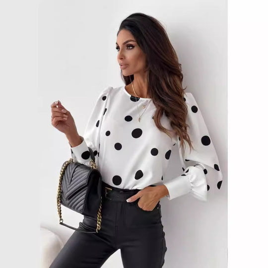 Damen Bluse mit Polka-Dots und elegantem Schnitt EB
