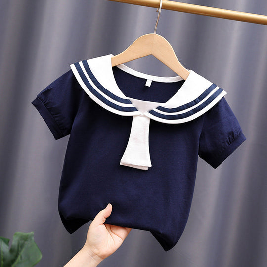 Mädchen Matrosenbluse mit klassischem Kragen und dekorativen Streifen EB