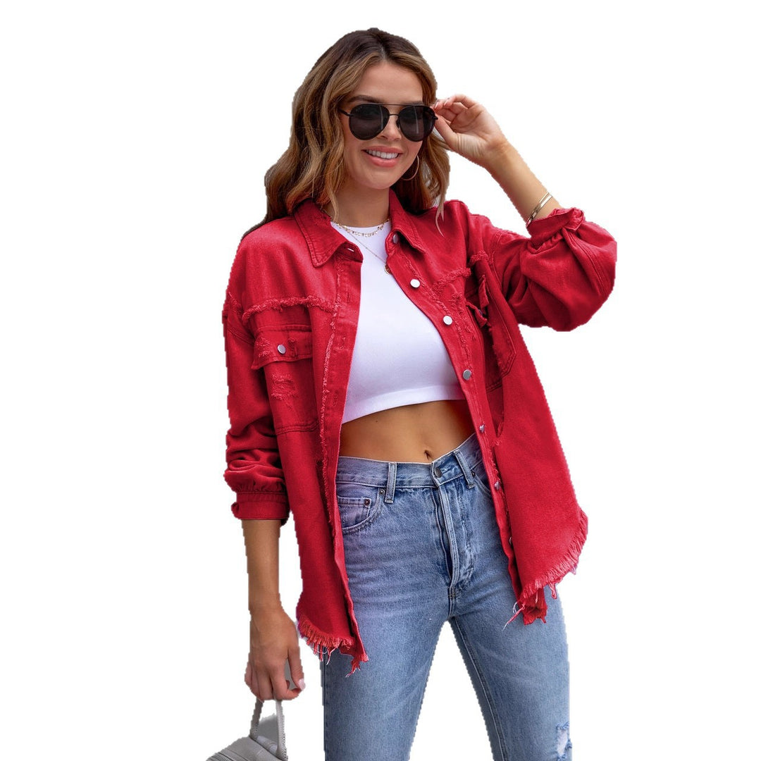 Damen Jeansjacke im lässigen Oversize-Schnitt mit fransigen Details EB