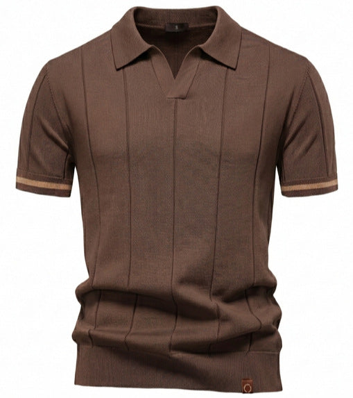 Herren nan strukturiertes Feinstrickpoloshirt mit offenem Reverskragen EB