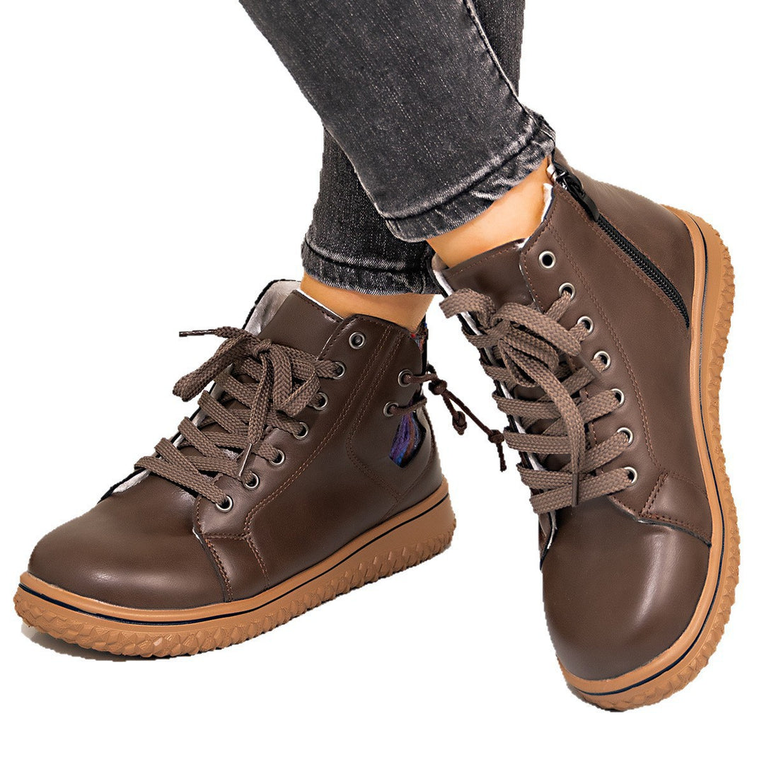 Damen gefütterte Schnür-Stiefelette mit seitlichem Reißverschluss und profilierter Gummisohle EB