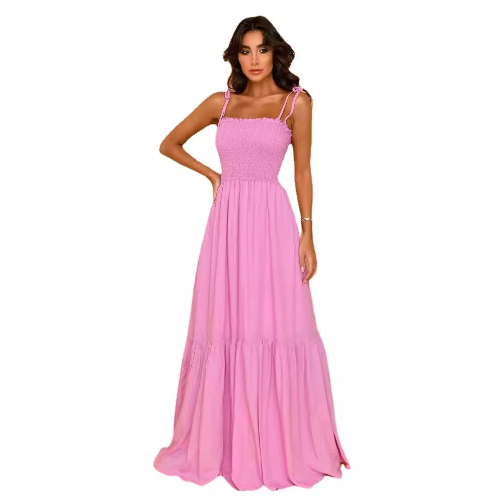 Damen luftiges Maxikleid mit Spaghetti-Trägern und Rüschendetails EB