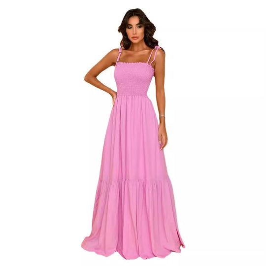 Damen luftiges Maxikleid mit Spaghetti-Trägern und Rüschendetails EB