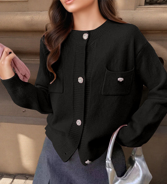 Damen Strickjacke mit dekorativen Taschen und edlen Knöpfen EB