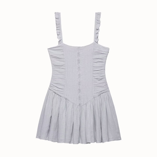Damen sommerliches Minikleid mit feinen Rüschendetails und strukturierter Passform EB