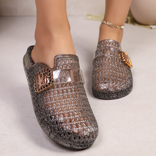 Damen Modische Glitzer-Clogs mit elegantem Schnallen-Design EB