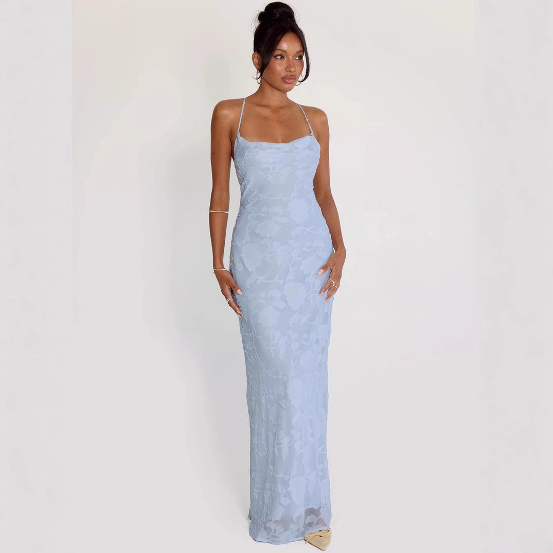 Damen Elegantes Abendkleid mit floralem Spitzenmuster und Spaghettiträgern EB