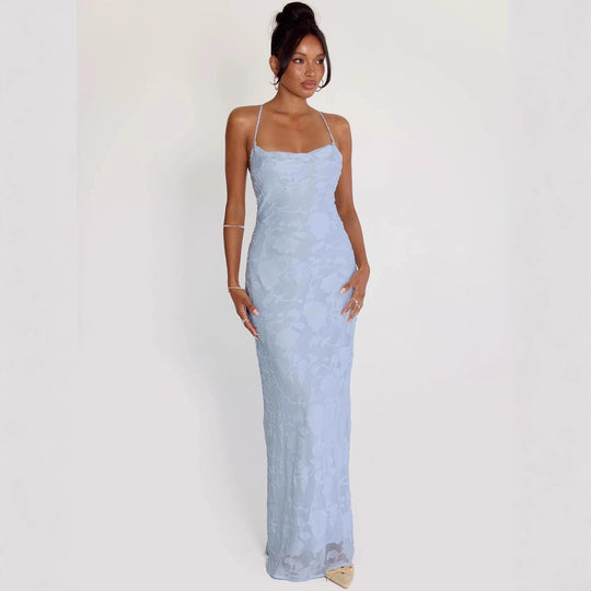 Damen Elegantes Abendkleid mit floralem Spitzenmuster und Spaghettiträgern EB
