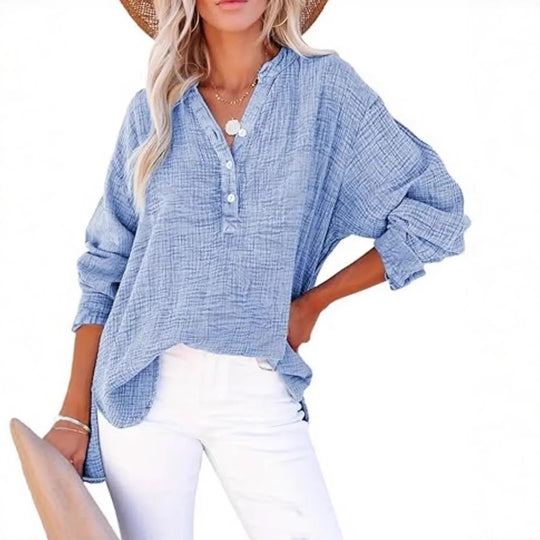 Damen lässige Baumwollbluse mit Knopfleiste EB