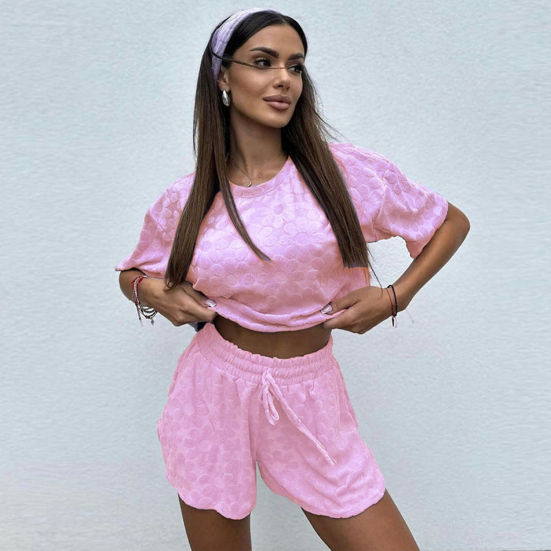 Damen Sportliches Zweiteiliges Set mit luftigen Shorts und T-Shirt EB