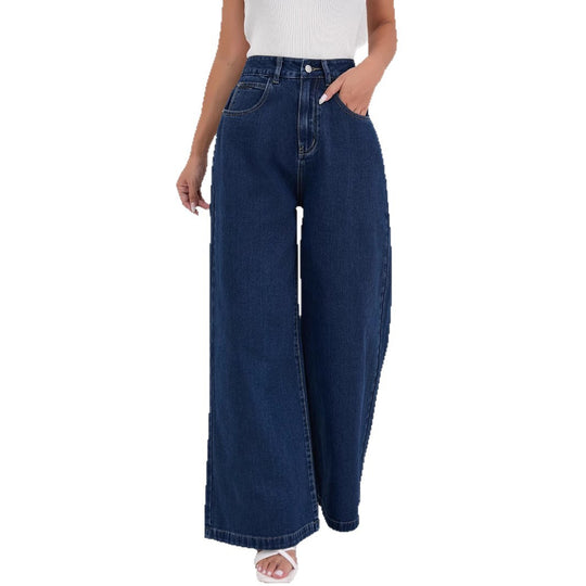 Damen Weite Denim-Jeans mit hoch tailliertem Schnitt und trendigen Details EB