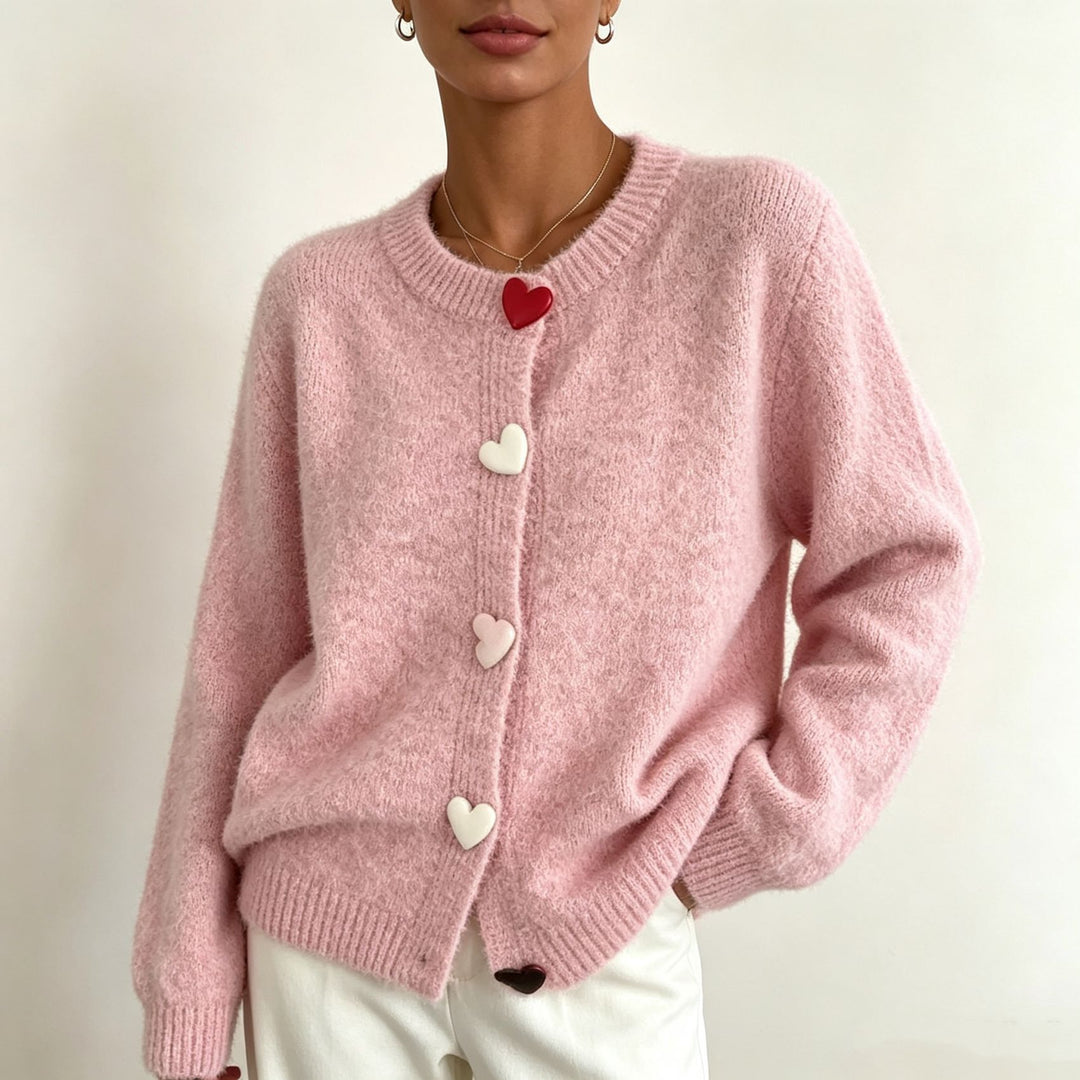 Damen Flauschiger Kurzcardigan mit Herz‑Knopfleiste und Raglanärmeln EB