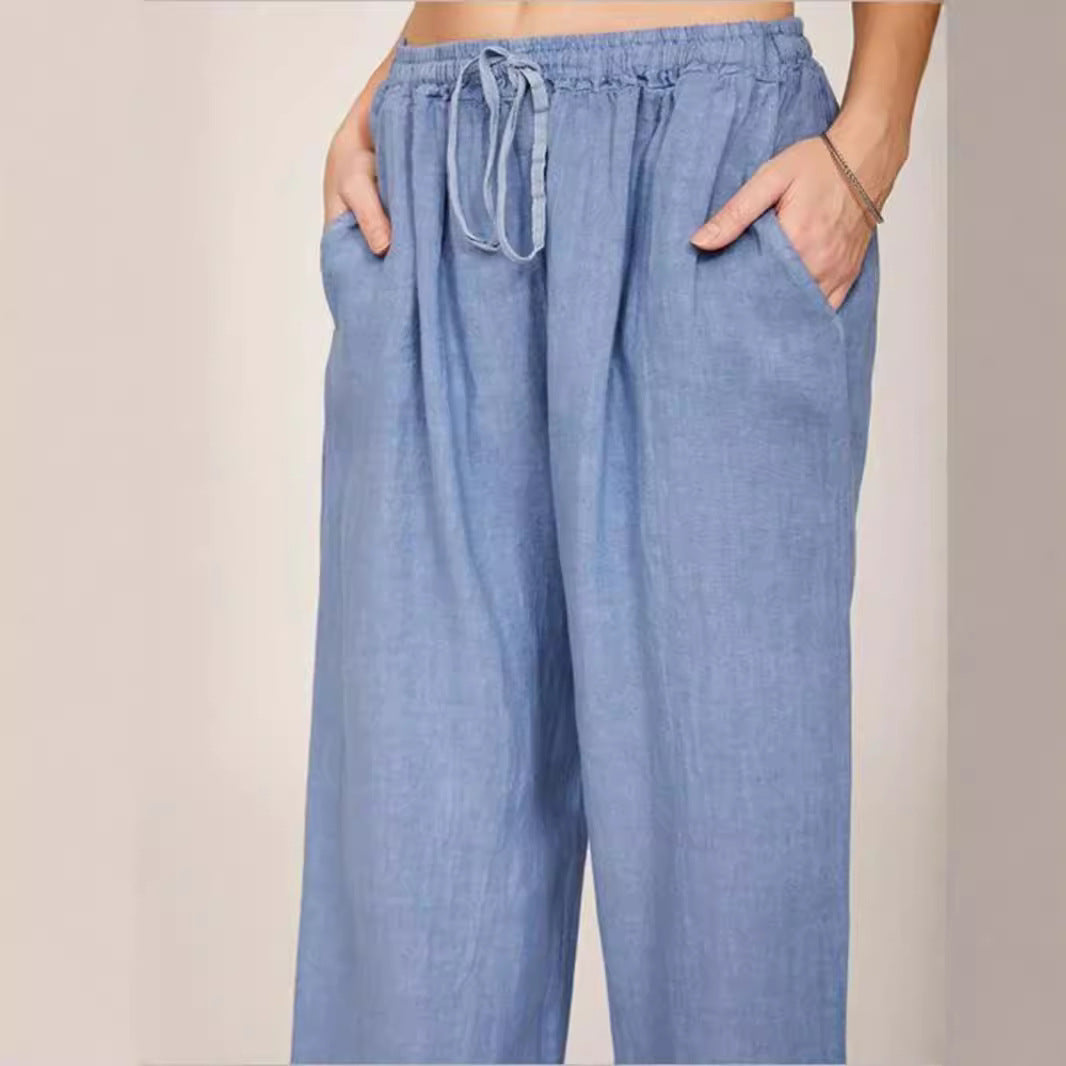 Damen Leinenhose mit weitem Bein und praktischen Seitentaschen EB
