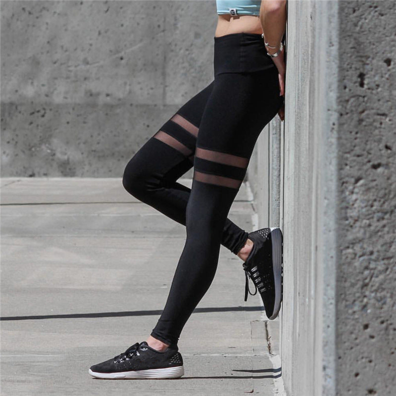Damen Sportliche Leggings mit transparenten Einsätzen und hohem Bund EB
