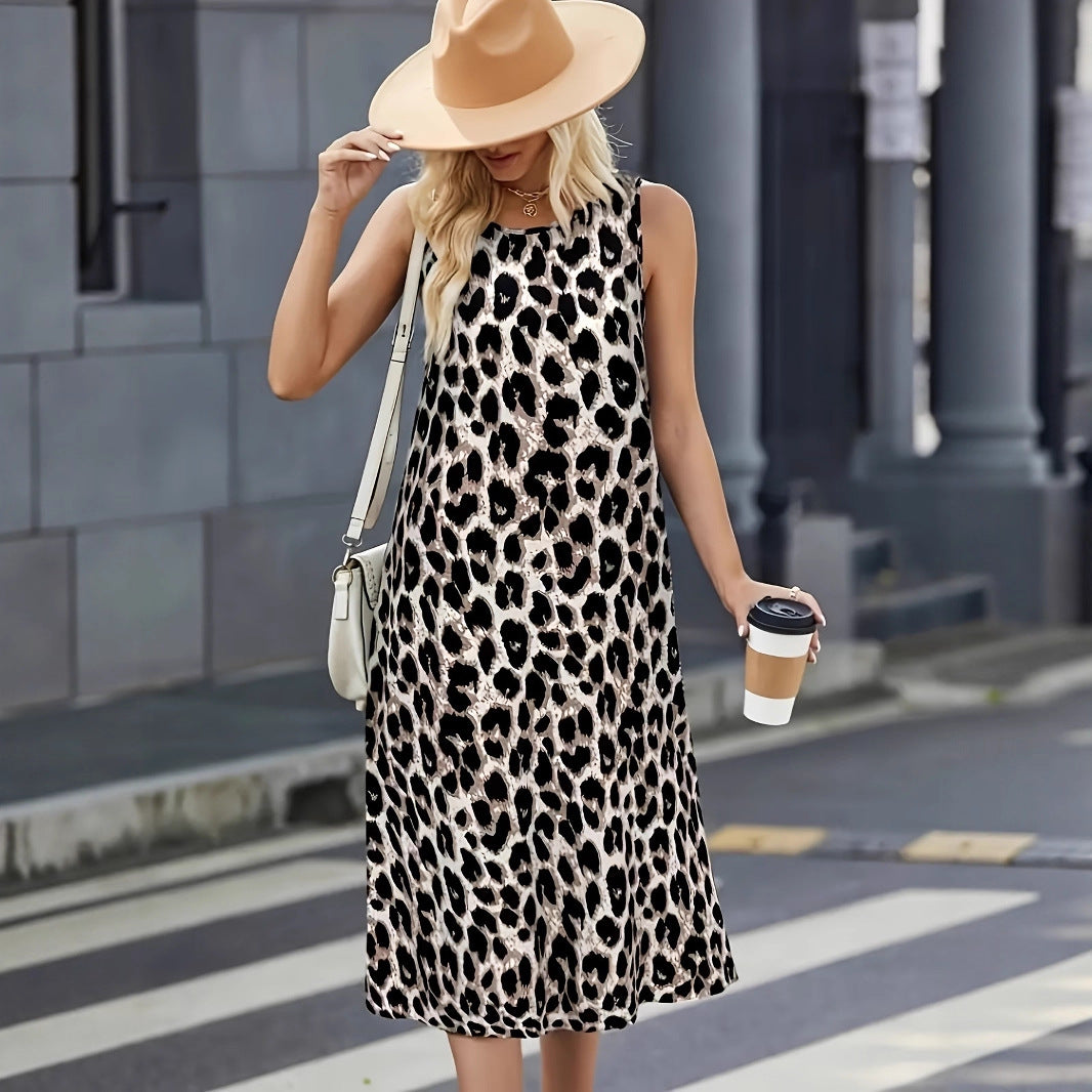 Damen Sommerkleid mit trendigem Leopardenmuster und praktischen Taschen EB