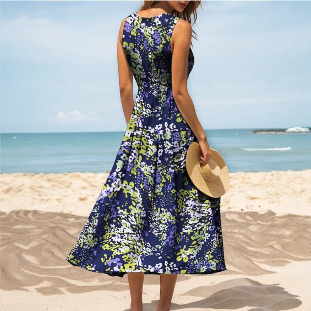 Damen Maxikleid mit verspieltem Blumendesign und weitem Rockabfall EB