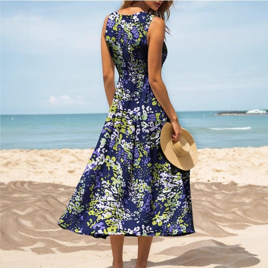 Damen Maxikleid mit verspieltem Blumendesign und weitem Rockabfall EB