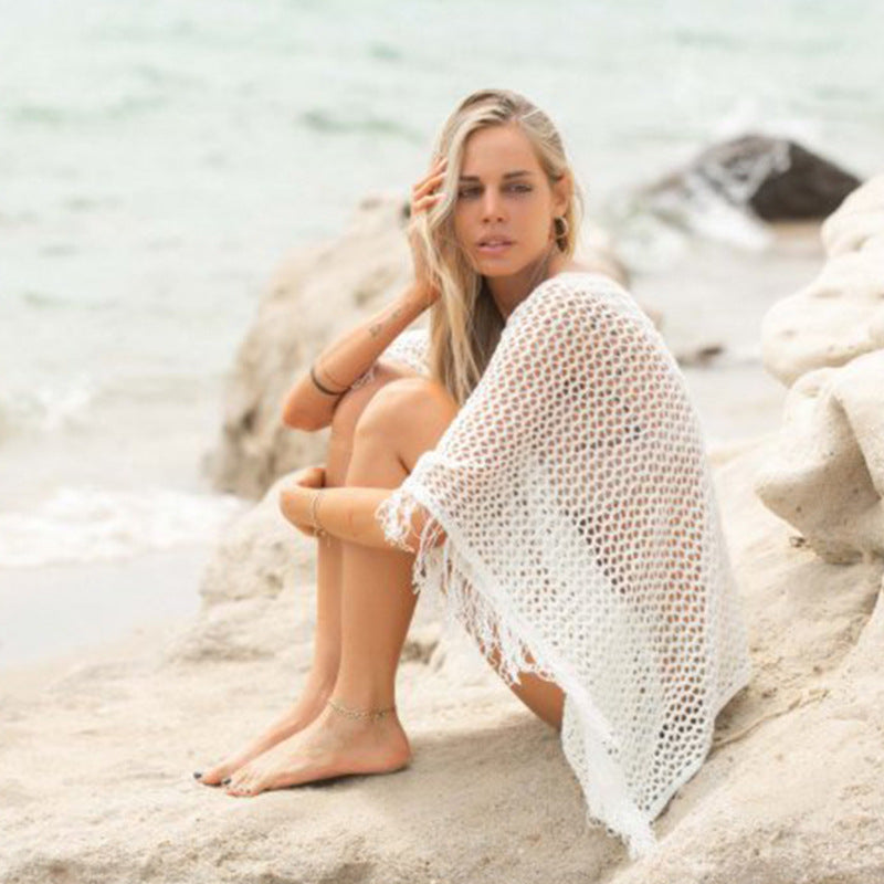 Damen eleganter luftiger Häkel-Strandüberwurf EB