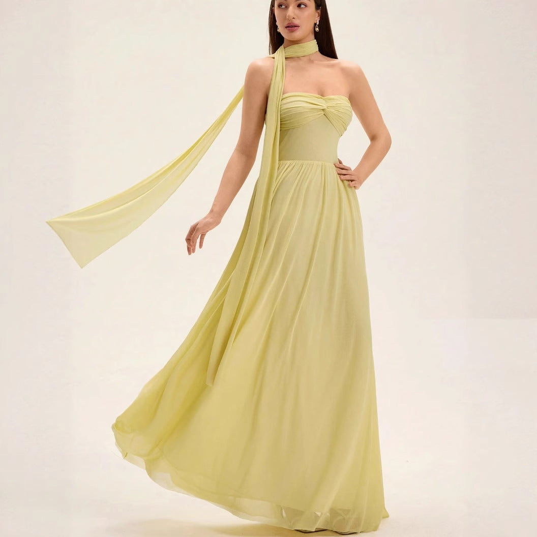 Damen Maxikleid mit eleganter Schulterpartie und fließendem Rock EB