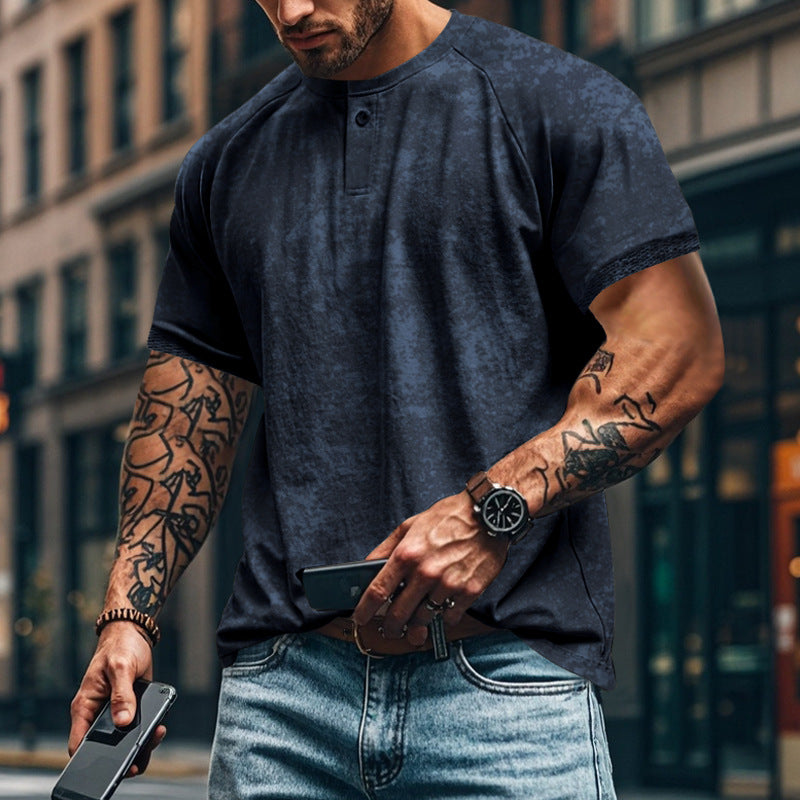 Herren lässiges Kurzarm-Henley-T-Shirt mit strukturiertem Design EB