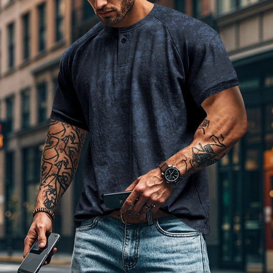 Herren lässiges Kurzarm-Henley-T-Shirt mit strukturiertem Design EB