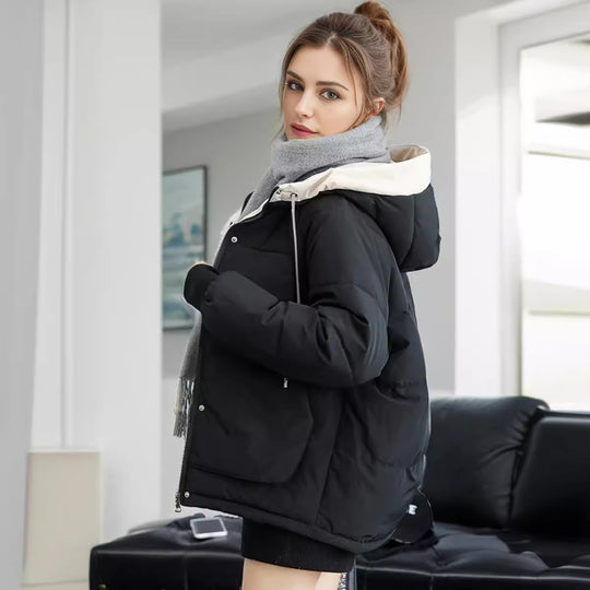 Damen modische Steppjacke mit abnehmbarer Kapuze und komfortabler Passform EB