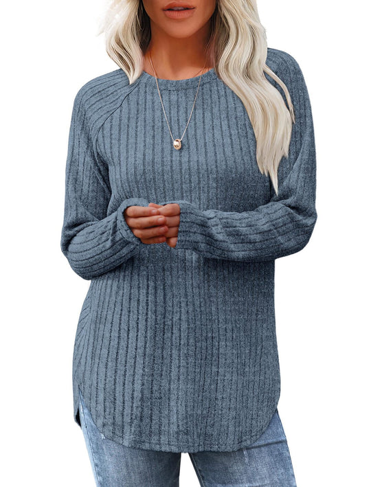 Damen lässiger Langarm Pullover mit strukturiertem Rippdesign EB
