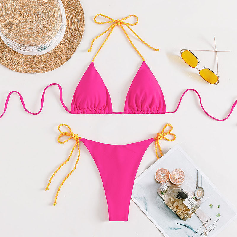 Damen Triangel-Bikini mit verstellbaren Trägern und bunten Akzenten EB