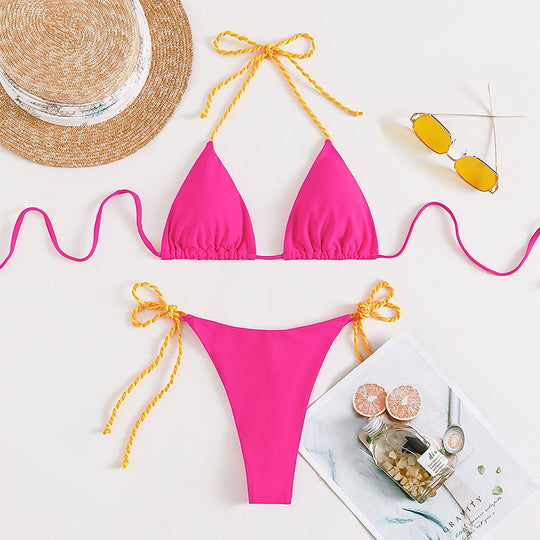Damen Triangel-Bikini mit verstellbaren Trägern und bunten Akzenten EB