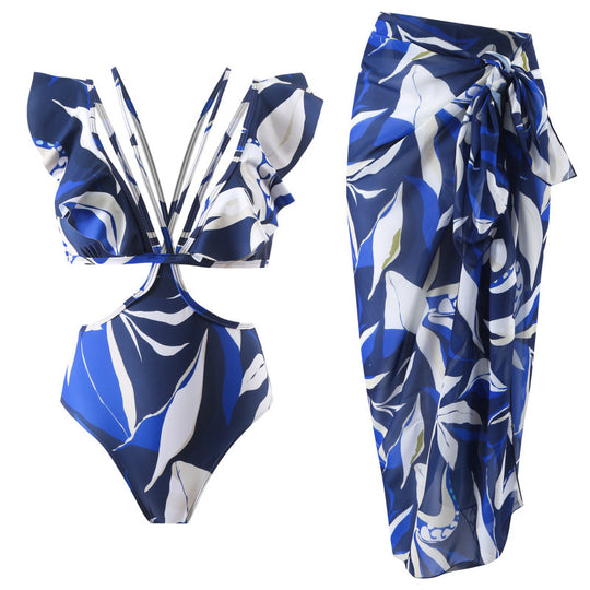 Damen Badeanzug mit elegantem Wickeldesign und voluminösen Rüschendetails EB
