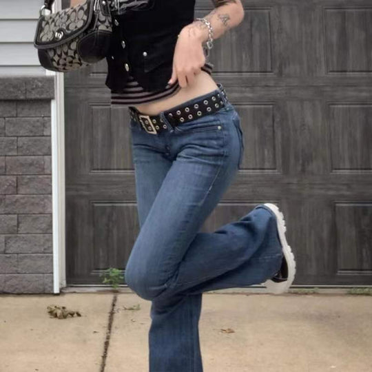 Damen lässige Flared Jeans im Retro-Stil mit hohem Bund EB
