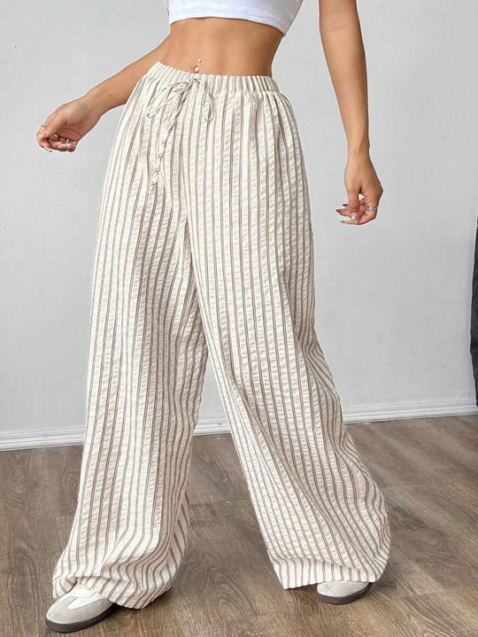 Damen lässige Hochbundhose im gestreiften Design EB