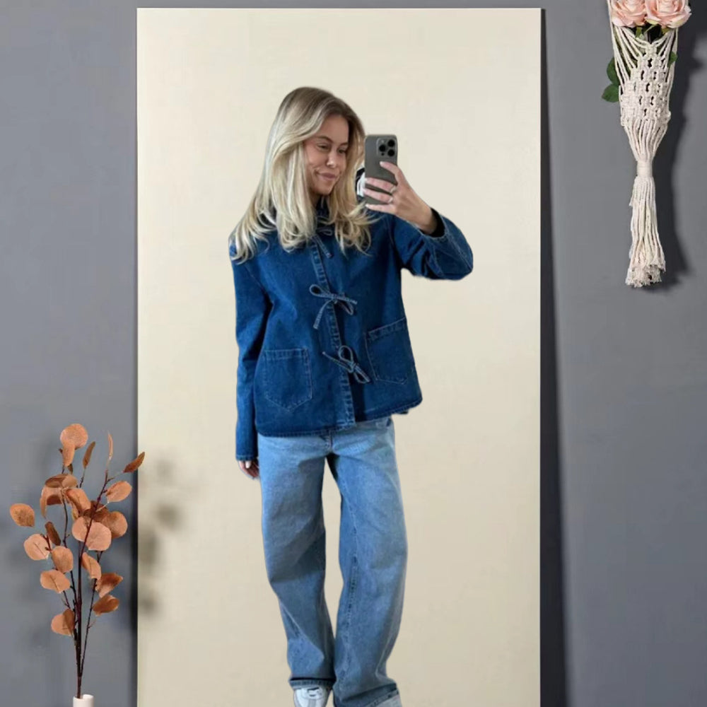 Damen Denim-Jacke mit innovativem Bindedetail EB