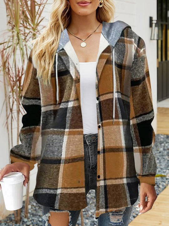 Damen lässige Overshirt-Jacke mit Kapuze und praktischem Kordelzug EB