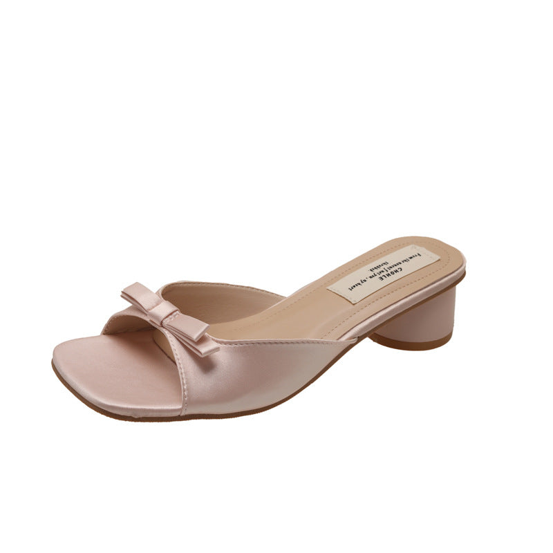 Damen elegante Mules mit dekorativem Schleifenelement und komfortablem Blockabsatz EB