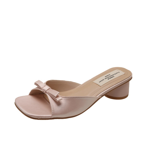 Damen elegante Mules mit dekorativem Schleifenelement und komfortablem Blockabsatz EB