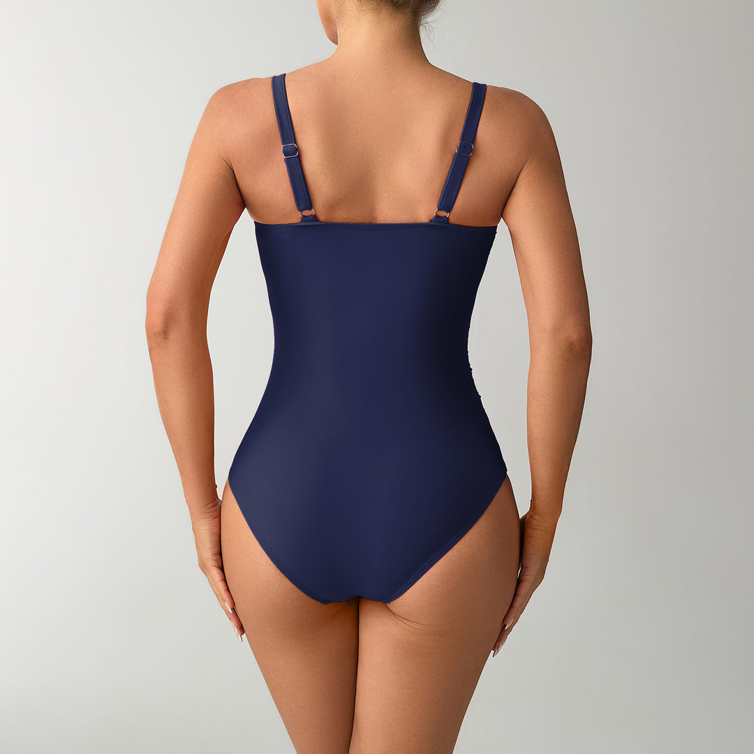 Damen Einteiler Badeanzug mit elegantem Wickeldesign und zarten Trägerdetails EB