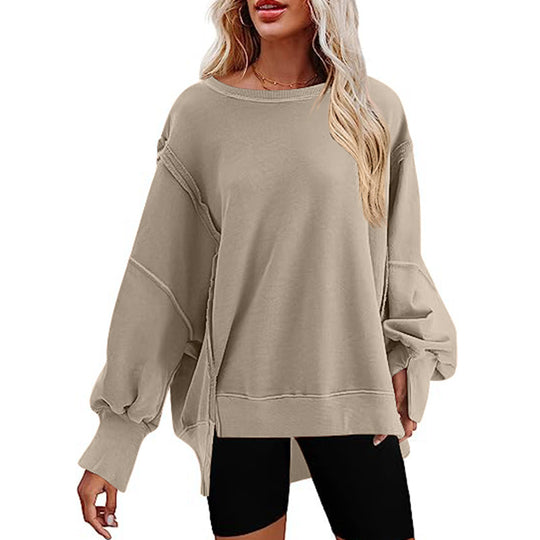 Damen Komfortabler Oversized Pullover mit lässigen Puffärmeln EB