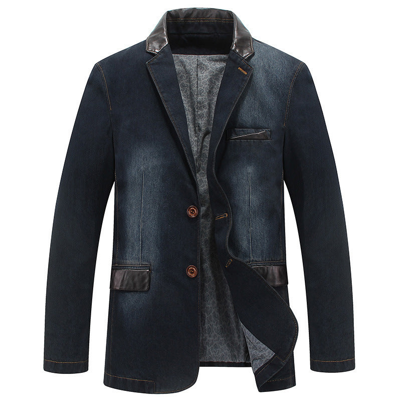 Herren Jeansblazer mit Lederoptikdetails und floral gefüttertem Innenfutter EB