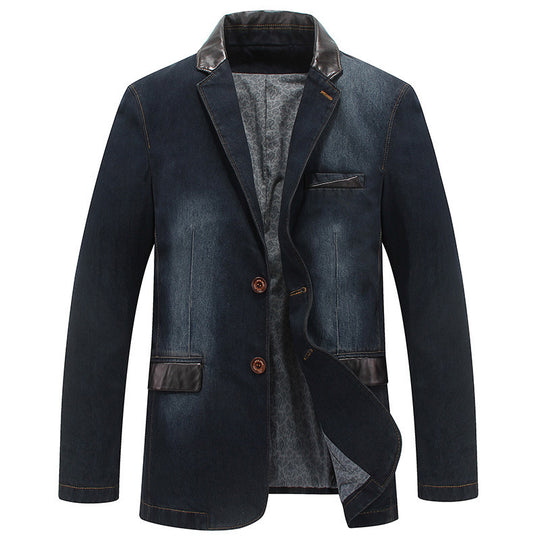 Herren Jeansblazer mit Lederoptikdetails und floral gefüttertem Innenfutter EB