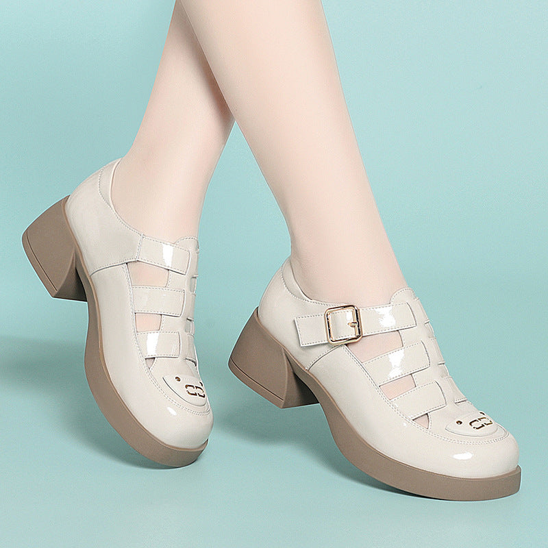 Damen Plattform-Mary Jane Schuhe mit modischem Riemendesign und komfortablem Blockabsatz EB